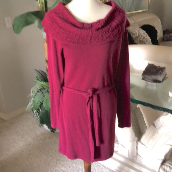 SZ L NWOT Appraisal DRESS. WINE WITH BELT LONG SLEEVE CABLED COLLAR - Picture 1 of 6